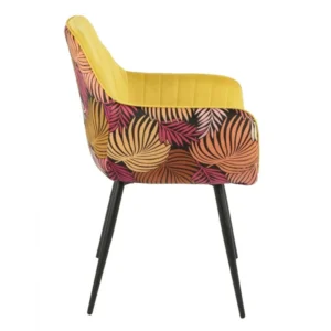 mobiliario-contract-sillon deva metal tapizado velvet amarillo con trasera floral a juego 3 2